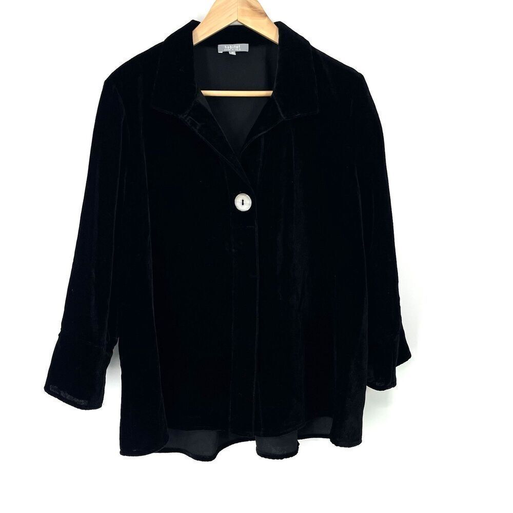 Habitat Top Size Medium Black Velvet Swing Shirt Luxe Boho Button Whimsigoth
